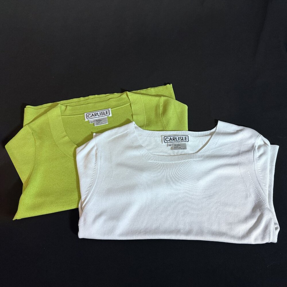 Lot of Two Carlisle Knit Tops Green and White Sz XL